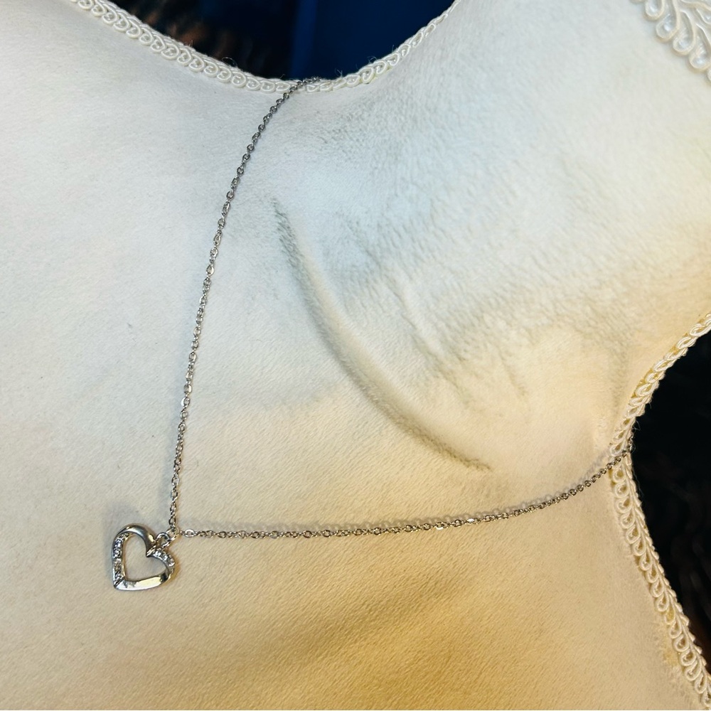 Handcrafted vintage clear rhinestone heart pendant on chain necklace